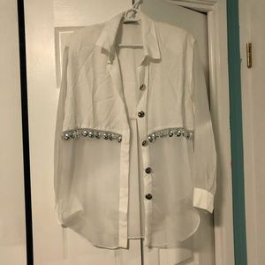 Vintage white sheer blouse with silver details
